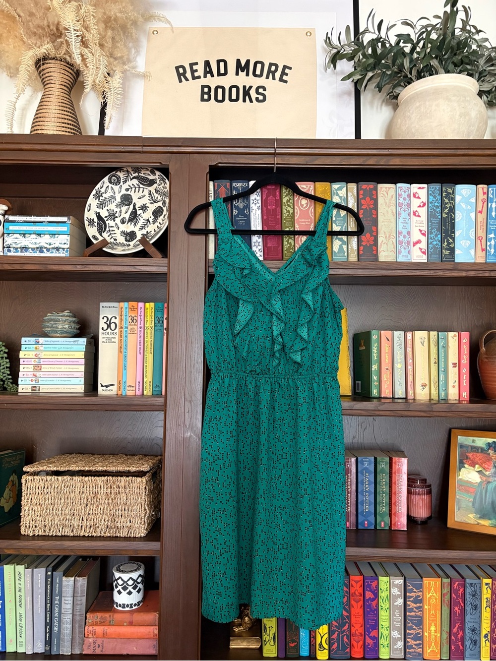 Teal Green Ruffle V-Neck Slip Dress